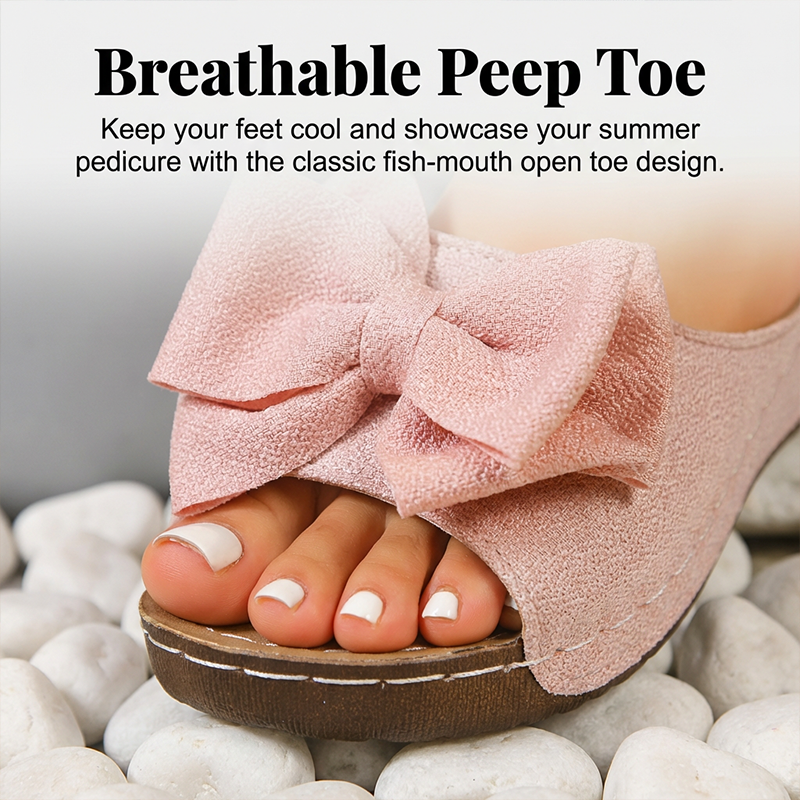 👡 60% RABATT! 🎀 Damen-Bowknot Zehenfreie Keilabsatz-Sandalen – Stilvoll, Bequem &amp; Perfekt für Sommer &amp; Feste 🌸