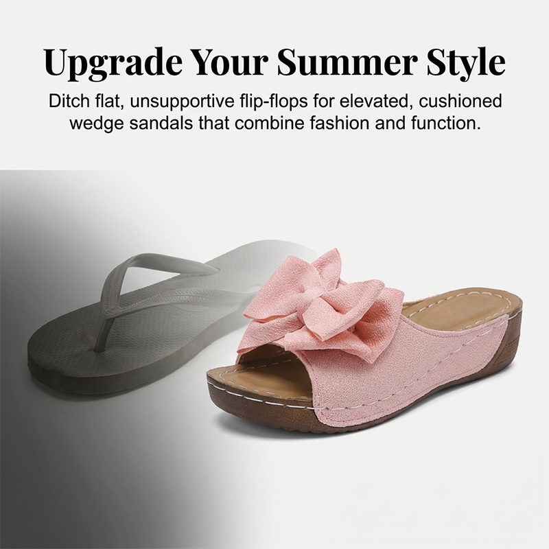 👡 60% RABATT! 🎀 Damen-Bowknot Zehenfreie Keilabsatz-Sandalen – Stilvoll, Bequem &amp; Perfekt für Sommer &amp; Feste 🌸