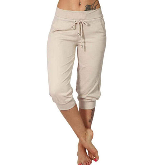 🔥Solange der Vorrat reicht 50 % Rabatt!🎉Damen 3/4 Jogginghose – Strickstoff, Hoher Bund mit Kordelzug, Mit Taschen