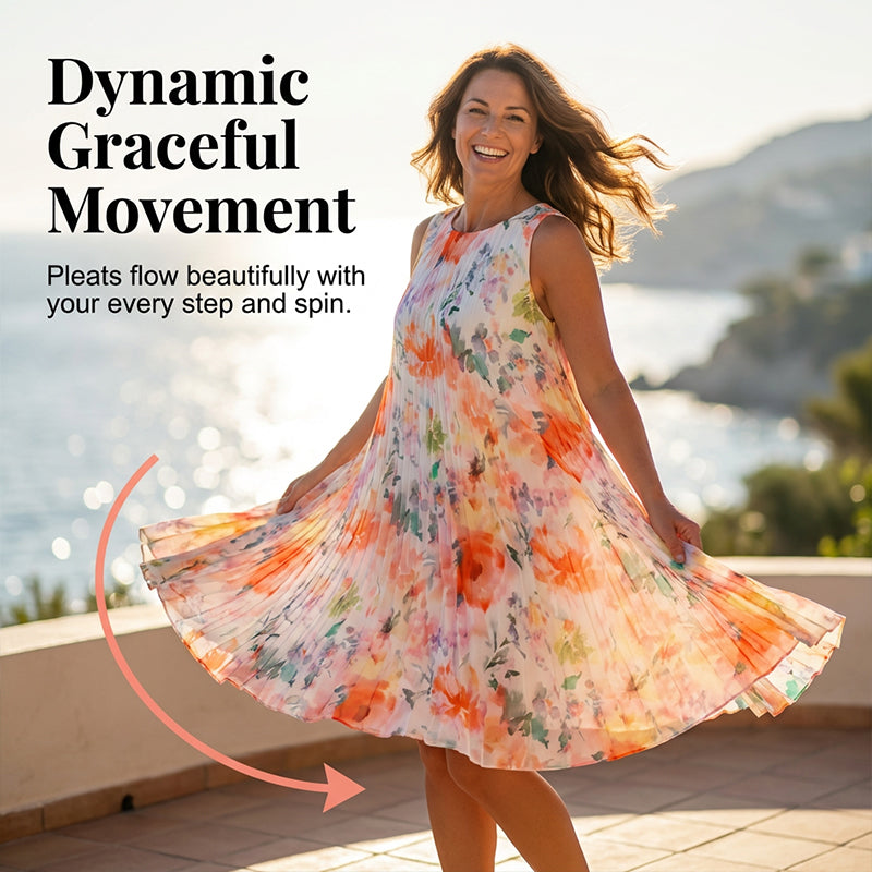 Ärmelloses Midikleid mit Plissee und Blumenprint und betonter Taille