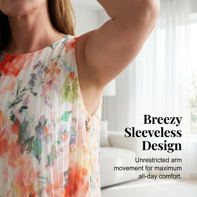 Ärmelloses Midikleid mit Plissee und Blumenprint und betonter Taille