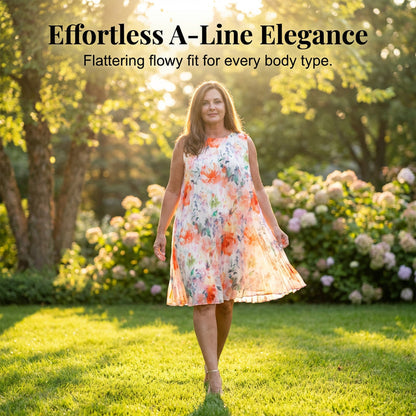 Ärmelloses Midikleid mit Plissee und Blumenprint und betonter Taille