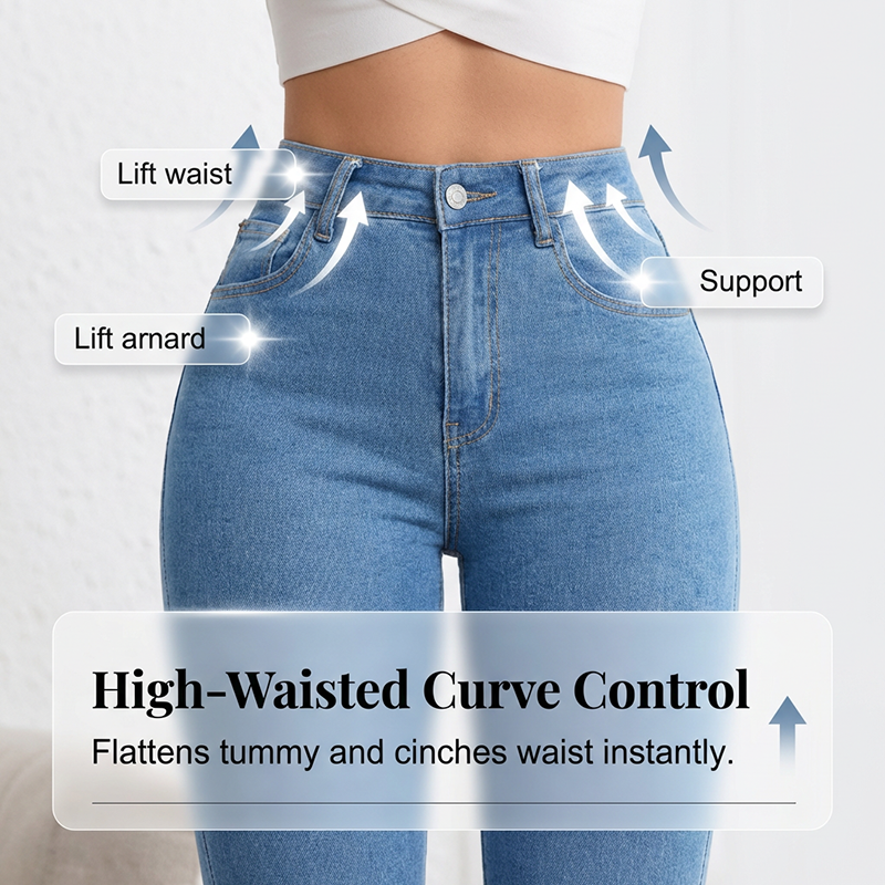 Elastische Schlagjeans für Damen mit hoher Taille