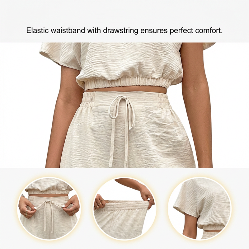 Kurzarm-Oberteil + lockere gerade Hose – Zweiteiler-Set für Damen