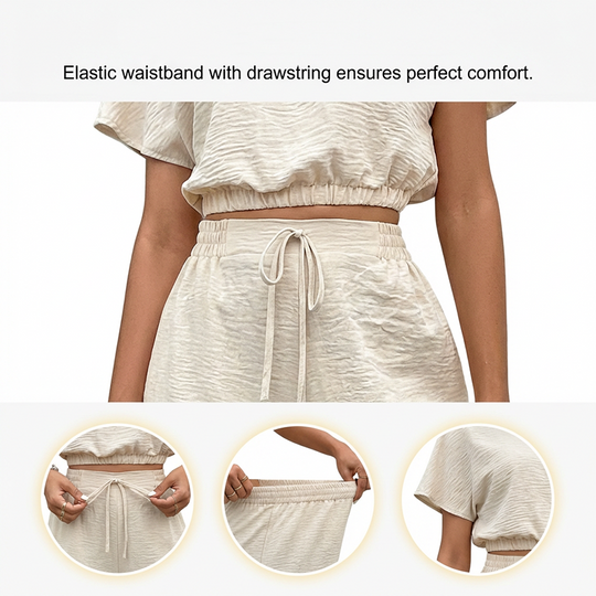 Kurzarm-Oberteil + lockere gerade Hose – Zweiteiler-Set für Damen