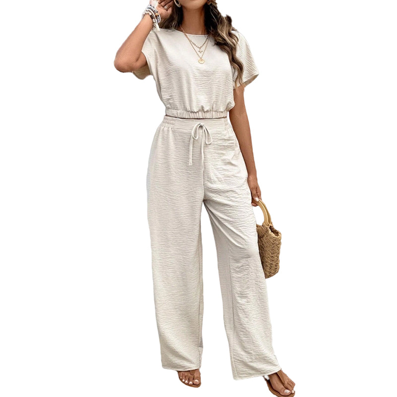 Kurzarm-Oberteil + lockere gerade Hose – Zweiteiler-Set für Damen