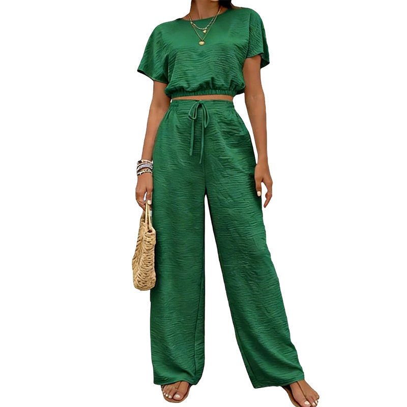 Kurzarm-Oberteil + lockere gerade Hose – Zweiteiler-Set für Damen