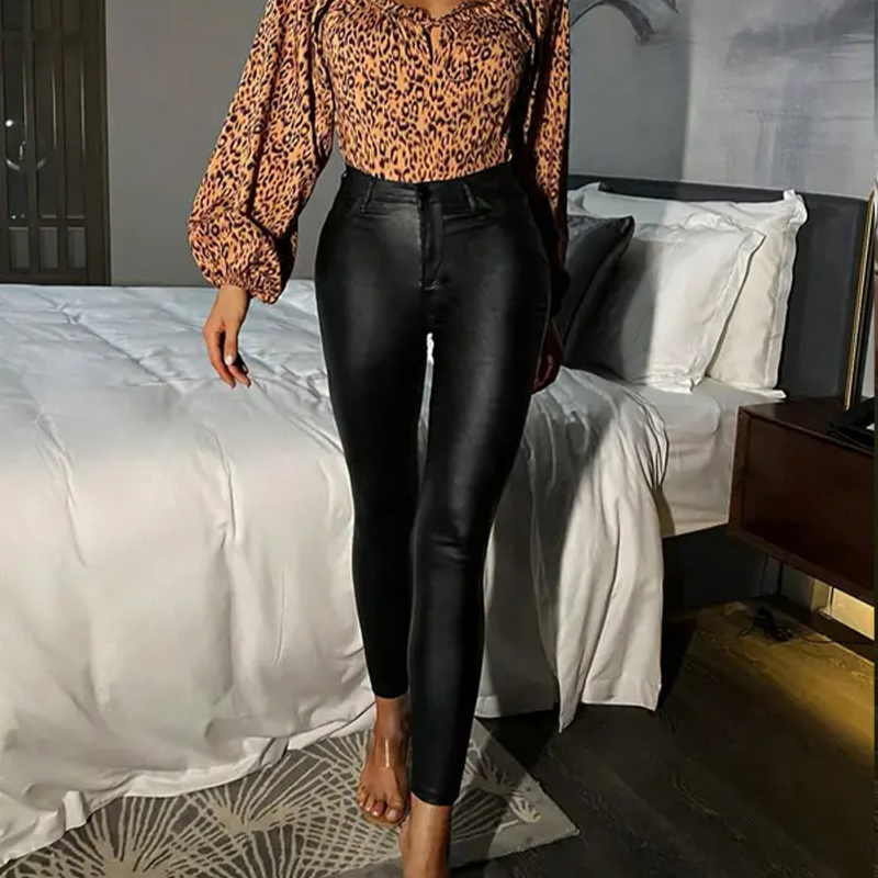 🌞Frühlingserwachen: 50% Rabatt!✨Damen Hochtaillierte PU-Skinny-Hose – Figurschmeichelnd, Vielseitig &amp; Pflegeleicht