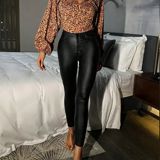🌞Frühlingserwachen: 50% Rabatt!✨Damen Hochtaillierte PU-Skinny-Hose – Figurschmeichelnd, Vielseitig &amp; Pflegeleicht