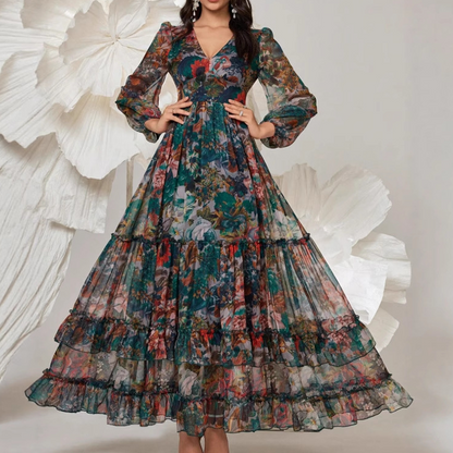 ⏳Nur für kurze Zeit: 50 % Rabatt⏰Romantisches Blumenkleid mit V-Ausschnitt und Laternenärmeln👗