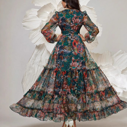 ⏳Nur für kurze Zeit: 50 % Rabatt⏰Romantisches Blumenkleid mit V-Ausschnitt und Laternenärmeln👗