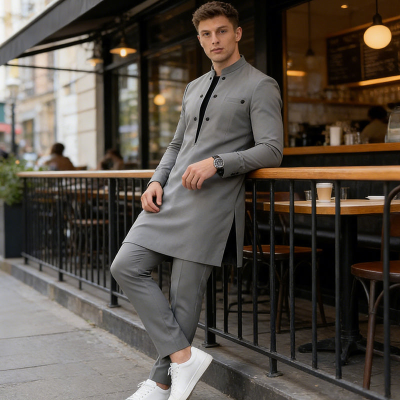 👔Tunika-Set für Herren – Stehkragen, Zweireihig &amp; Atmungsaktiv (S-5XL) Für Einen Stilvollen Auftritt 🎩