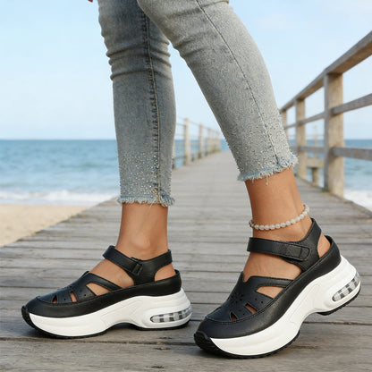 Damen-Plateau-Keilsandalen mit Hohlsaum