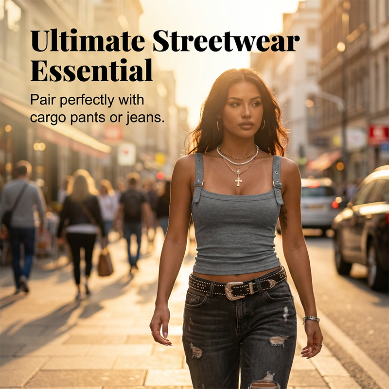 👚 50% RABATT! 🔥 Rippen-Tanktop für Frauen mit Verstellbarem Bügelverschluss – Figurbetont, Vielseitig &amp; Perfekt Für Jeden Look 🌸