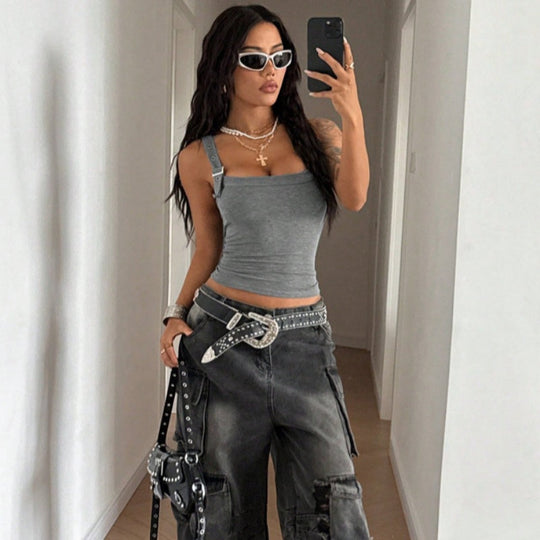 👚 50% RABATT! 🔥 Rippen-Tanktop für Frauen mit Verstellbarem Bügelverschluss – Figurbetont, Vielseitig &amp; Perfekt Für Jeden Look 🌸