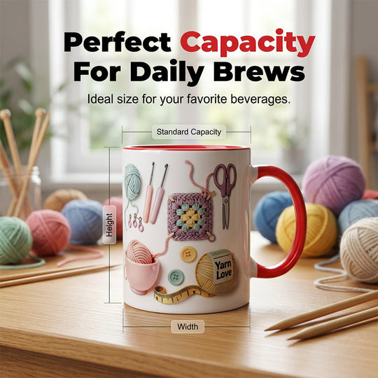 Keramik-Kaffeetasse mit Häkel- und Strickmotiv💥„Yarn Love“-Tasse, das perfekte Geschenk für Handarbeitsbegeisterte und kreative Köpf