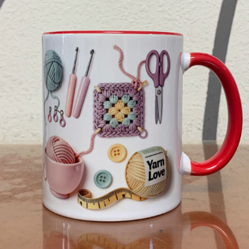 Keramik-Kaffeetasse mit Häkel- und Strickmotiv💥„Yarn Love“-Tasse, das perfekte Geschenk für Handarbeitsbegeisterte und kreative Köpf
