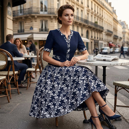 Elegant Floral Print A-Line Dress