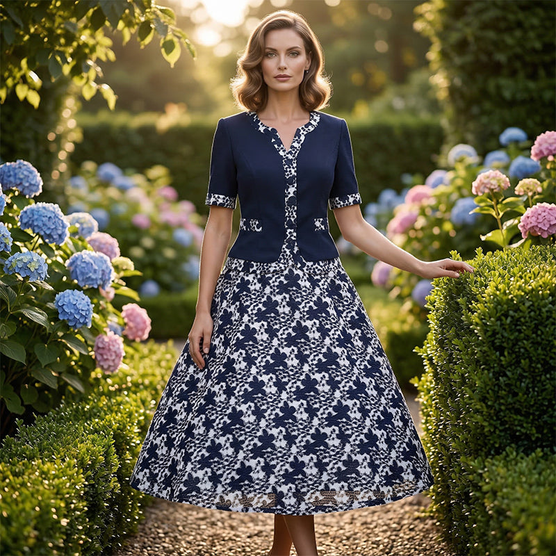 Elegant Floral Print A-Line Dress