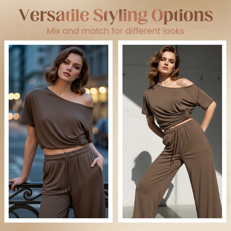💃 2-teiliges Set – Schulterfreies Oberteil und Hose für Damen 🌟