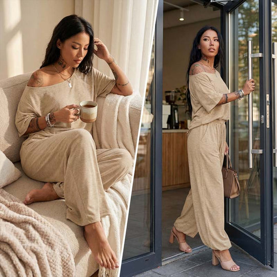 💃 2-teiliges Set – Schulterfreies Oberteil und Hose für Damen 🌟