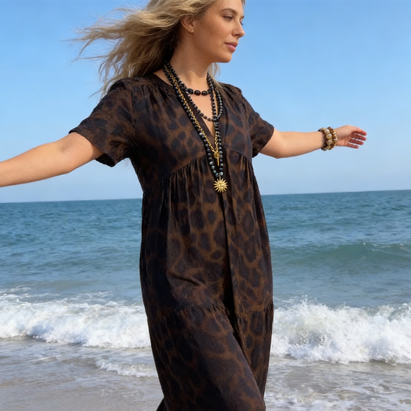 💎【Neues Modell 2026】50 % Rabatt für begrenzte Zeit 👗Damen V-Ausschnitt Leopardenmuster Maxikleid📦Kostenloser Versand🔥