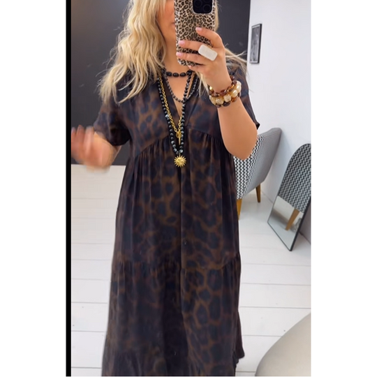 Damen V-Ausschnitt Leopardenmuster Maxikleid