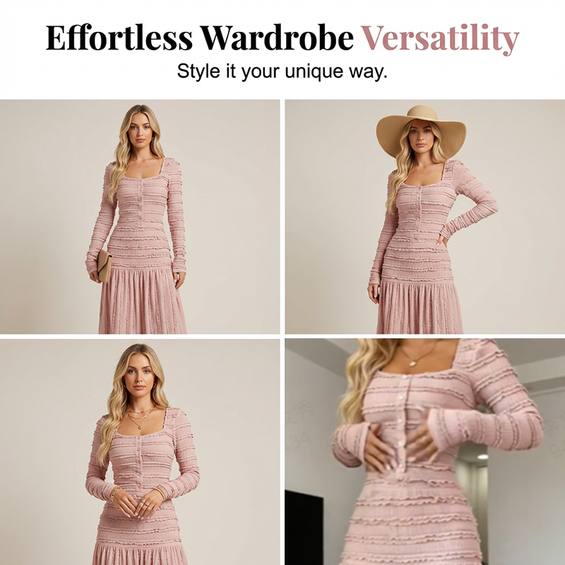 🌸 Maxikleid mit quadratischem Ausschnitt – Vintage-Charme trifft moderne Eleganz. Zeitlos &amp; zauberhaft. ✨