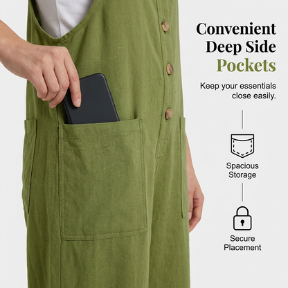 👖JETZT 50 % RABATT! 🌿 Lässige Damen-Latzhose mit Knopfleiste – Verstellbare Träger, atmungsaktives Material & bequeme Passform ✨