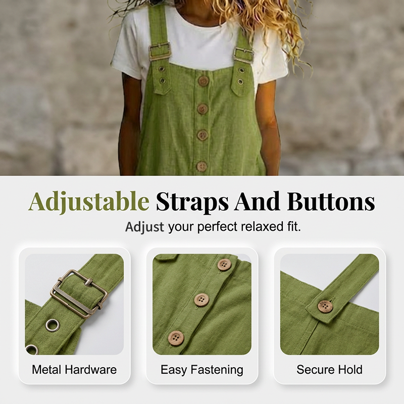 👖JETZT 50 % RABATT! 🌿 Lässige Damen-Latzhose mit Knopfleiste – Verstellbare Träger, atmungsaktives Material &amp; bequeme Passform ✨