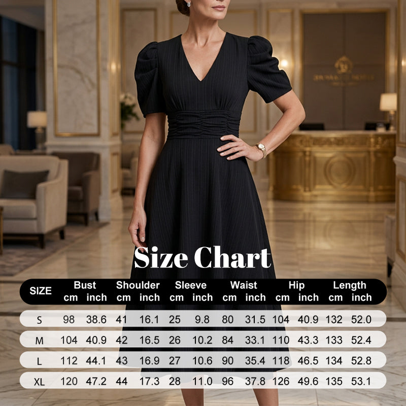 🥳2026 HOT SALE🥳💞50K+ SOLD!💥💕🌿 50% OFF! Elegant Puff Sleeve Dress – V-neck &amp; high waist create hourglass shape. Breathable, wrinkle-resistant. Perfect for mature women. 👗✅