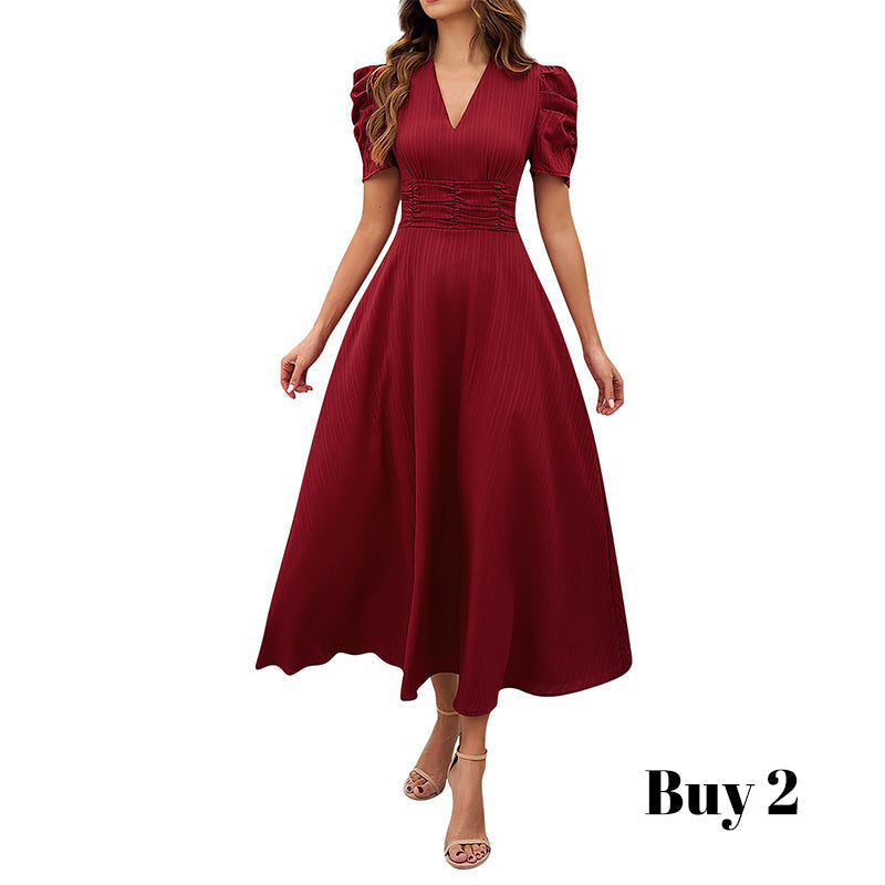 🥳2026 HOT SALE🥳💞50K+ SOLD!💥💕🌿 50% OFF! Elegant Puff Sleeve Dress – V-neck &amp; high waist create hourglass shape. Breathable, wrinkle-resistant. Perfect for mature women. 👗✅