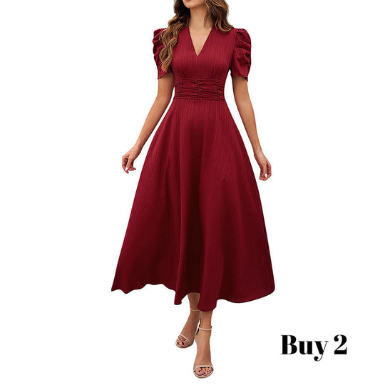 🥳2026 HOT SALE🥳💞50K+ SOLD!💥💕🌿 50% OFF! Elegant Puff Sleeve Dress – V-neck &amp; high waist create hourglass shape. Breathable, wrinkle-resistant. Perfect for mature women. 👗✅