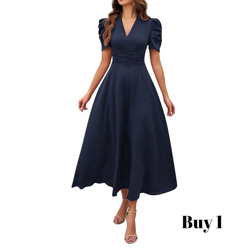 🥳2026 HOT SALE🥳💞50K+ SOLD!💥💕🌿 50% OFF! Elegant Puff Sleeve Dress – V-neck &amp; high waist create hourglass shape. Breathable, wrinkle-resistant. Perfect for mature women. 👗✅