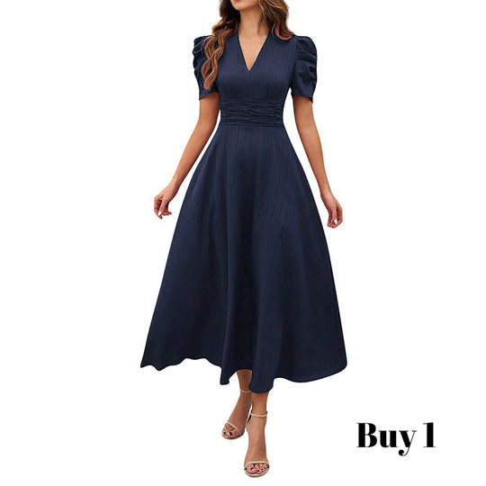 🥳2026 HOT SALE🥳💞50K+ SOLD!💥💕🌿 50% OFF! Elegant Puff Sleeve Dress – V-neck &amp; high waist create hourglass shape. Breathable, wrinkle-resistant. Perfect for mature women. 👗✅