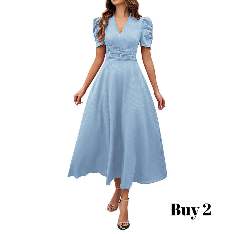 🥳2026 HOT SALE🥳💞50K+ SOLD!💥💕🌿 50% OFF! Elegant Puff Sleeve Dress – V-neck &amp; high waist create hourglass shape. Breathable, wrinkle-resistant. Perfect for mature women. 👗✅