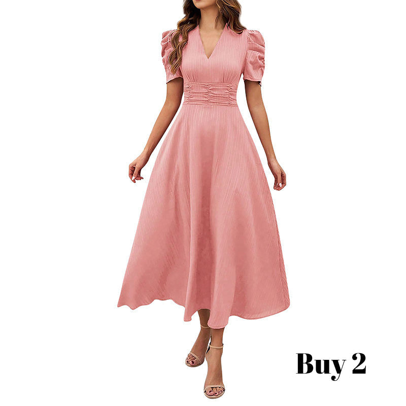 🥳2026 HOT SALE🥳💞50K+ SOLD!💥💕🌿 50% OFF! Elegant Puff Sleeve Dress – V-neck &amp; high waist create hourglass shape. Breathable, wrinkle-resistant. Perfect for mature women. 👗✅