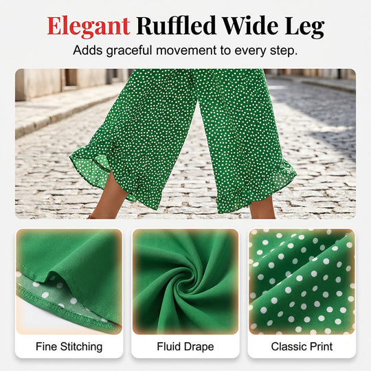🏆Bestseller - Polka Dot Wide-Leg Pants – High-Waist Ruffled Hem for Breezy Days 🌸✨