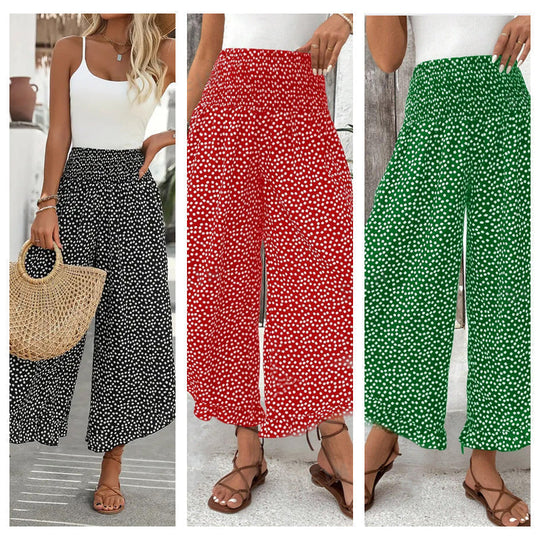 🏆Bestseller - Polka Dot Wide-Leg Pants – High-Waist Ruffled Hem for Breezy Days 🌸✨