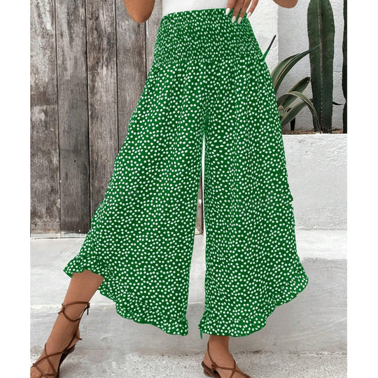 🏆Bestseller - Polka Dot Wide-Leg Pants – High-Waist Ruffled Hem for Breezy Days 🌸✨