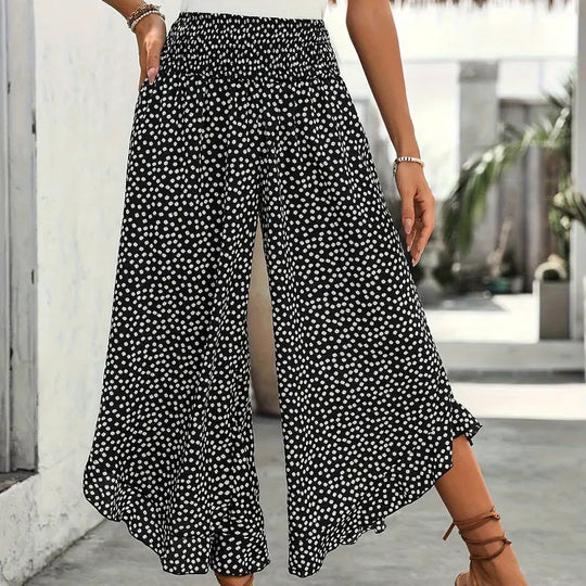 🏆Bestseller - Polka Dot Wide-Leg Pants – High-Waist Ruffled Hem for Breezy Days 🌸✨