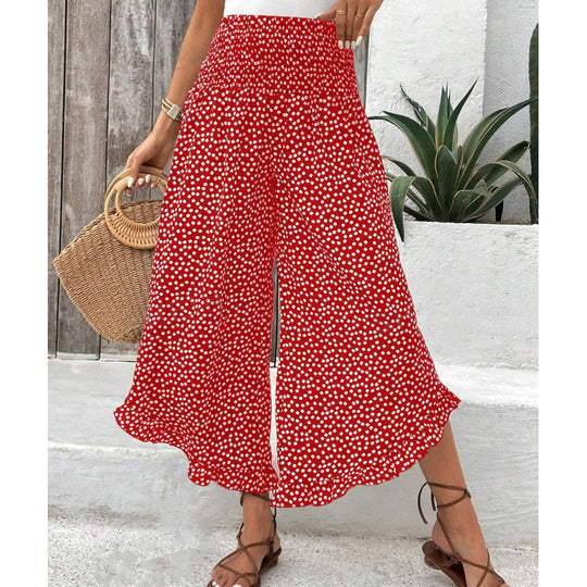🏆Bestseller - Polka Dot Wide-Leg Pants – High-Waist Ruffled Hem for Breezy Days 🌸✨