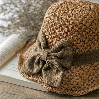 🧢 50% OFF NOW! 🌞 Elegant Woven Straw Sun Hat with Bow – Breathable, Foldable & Perfect for Beach & Travel 👒