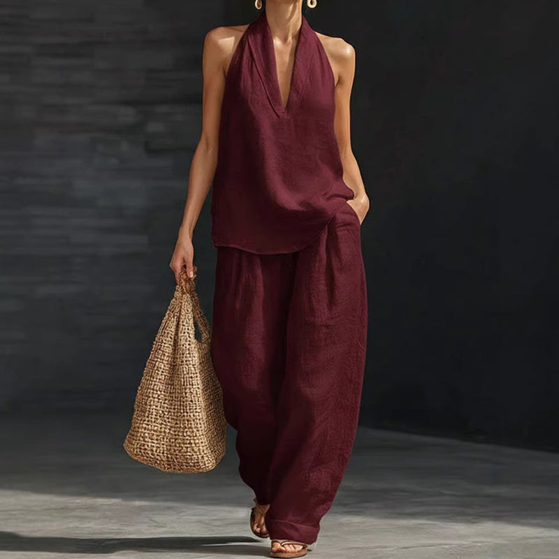 👚49% DE THALAMH! 🔥 Tacar dhá phíosa do mhná le muineál halter – Fabraic shreabhach, feistiú éadrom &amp;  Foirfe le haghaidh cuma samhraidh galánta 💃