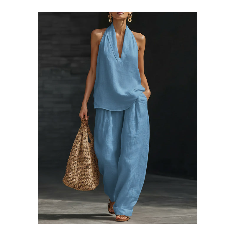 👚49% DE THALAMH! 🔥 Tacar dhá phíosa do mhná le muineál halter – Fabraic shreabhach, feistiú éadrom &amp;  Foirfe le haghaidh cuma samhraidh galánta 💃