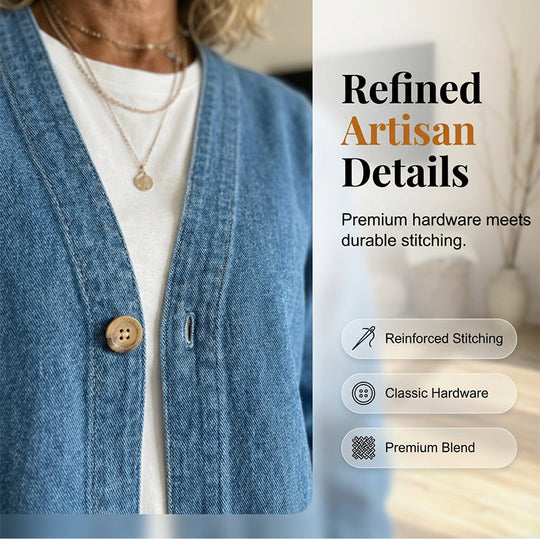 🌸⏳ 3 TAGE: 50% RABATT! Klassische Damen-Jeansjacke – V-Ausschnitt, Knopfleiste &amp; Lockerer Casual-Schnitt ✨🧥