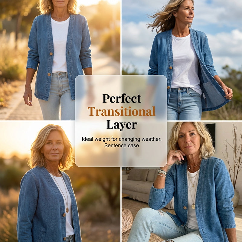 🌸⏳ 3 TAGE: 50% RABATT! Klassische Damen-Jeansjacke – V-Ausschnitt, Knopfleiste &amp; Lockerer Casual-Schnitt ✨🧥