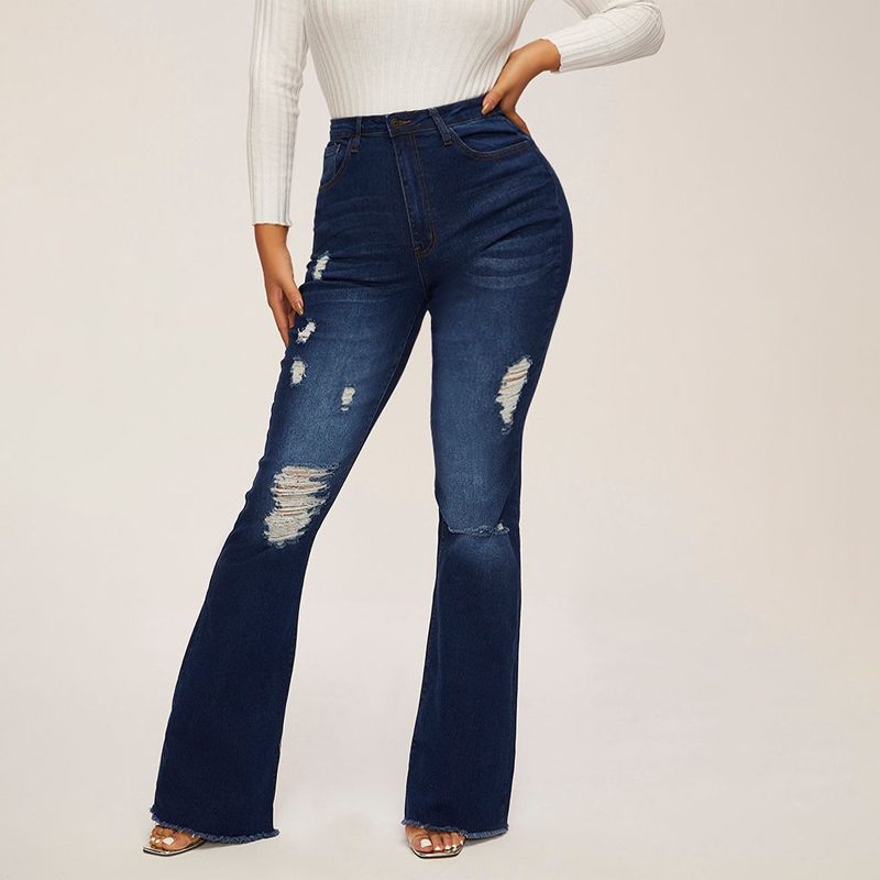✨2026 – Neue Mode: Damen-Hose mit hohem Bund, Löchern und ausgestelltem Bein