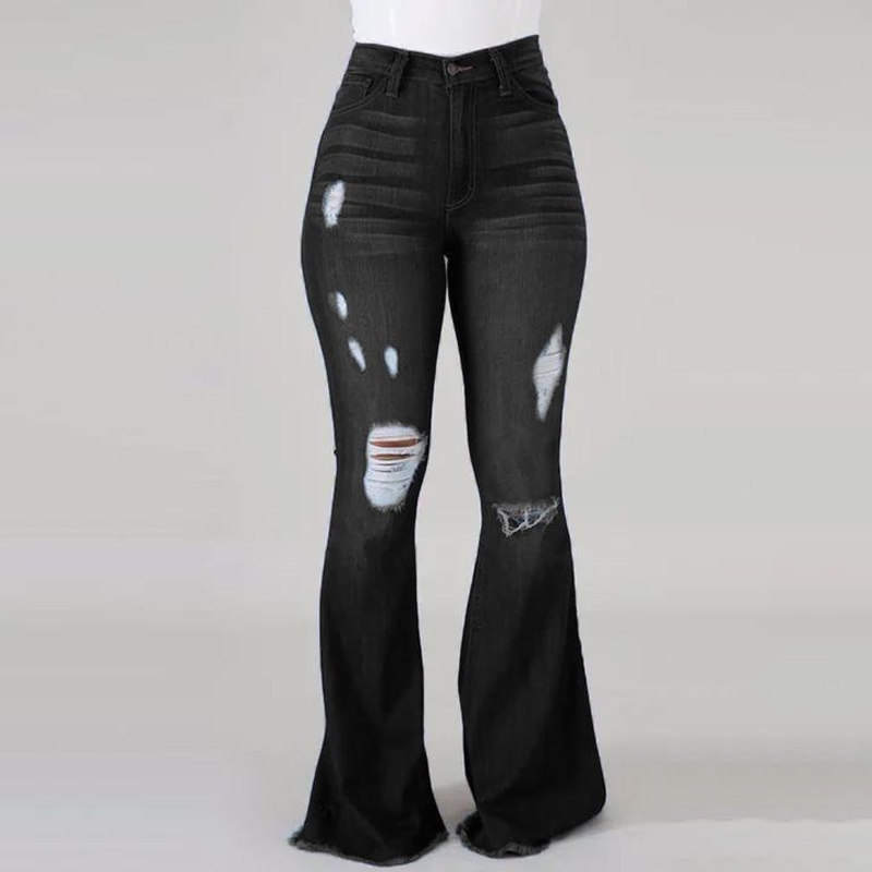 ✨2026 – Neue Mode: Damen-Hose mit hohem Bund, Löchern und ausgestelltem Bein