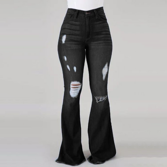 ✨2026 – Neue Mode: Damen-Hose mit hohem Bund, Löchern und ausgestelltem Bein